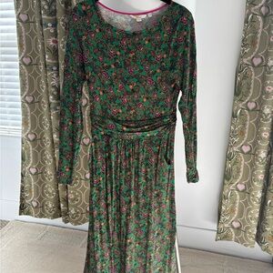 Boden Green Floral Long-Sleeve Jersey Maxi Dress